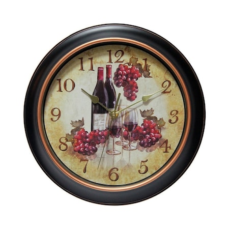 Infinity Instruments Pinot - 12" Round Black Finish Case w/ Rose Gold Accent Bezel Wine and Grape Design Dial 14877BG-3967